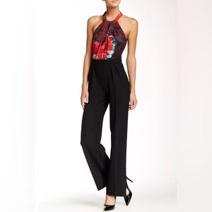 NWT Trina Turk Atwood 2 Halter Neck Pleated Jumpsuit in Black/Multi